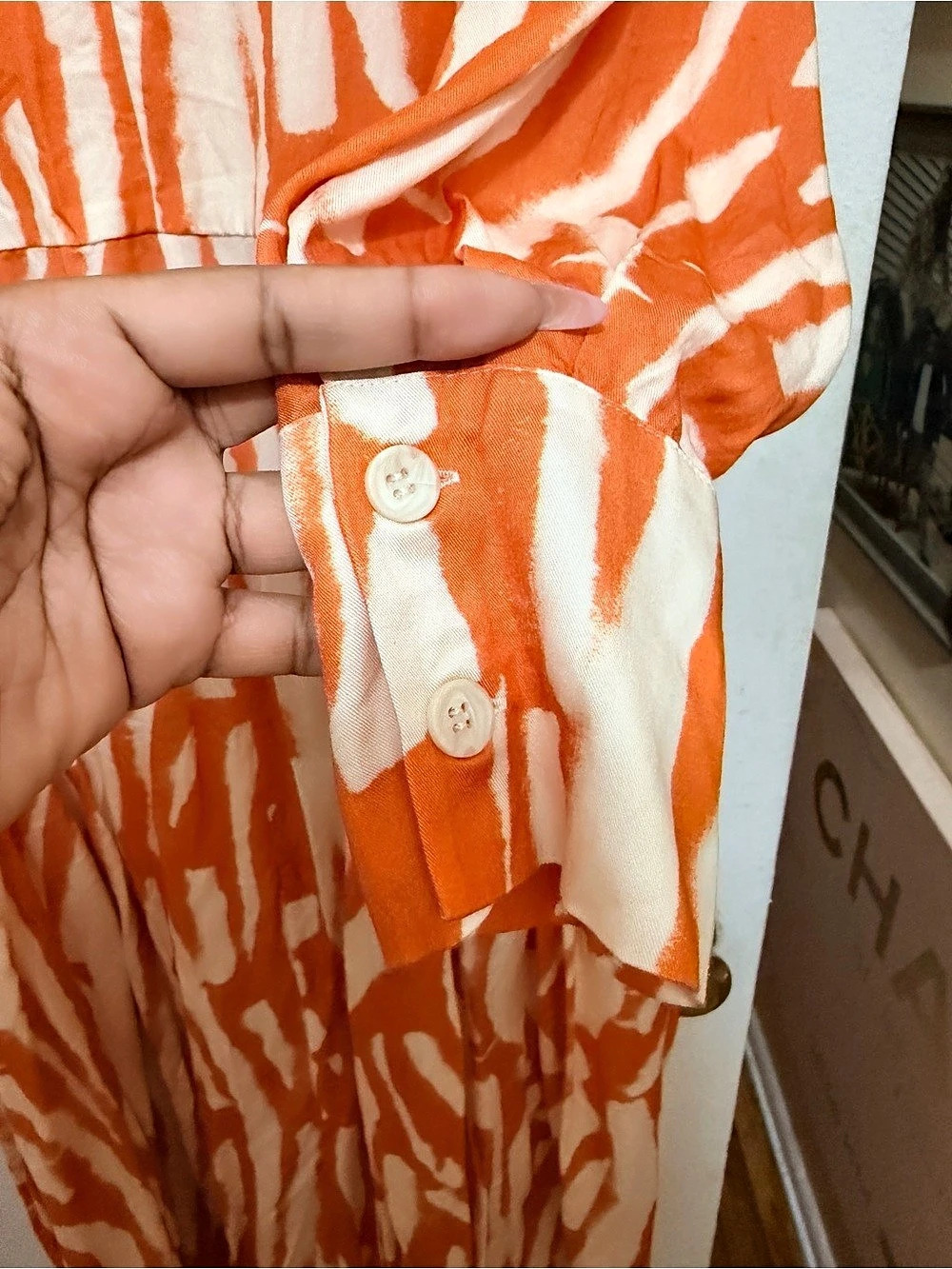 H&M Orange Cream Abstract Print Flowy Maxi Dress Size L - Picture 13 of 16